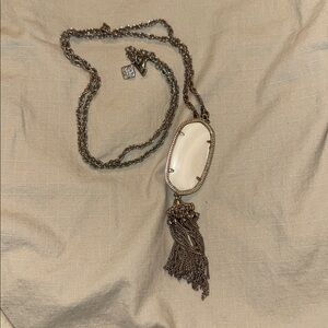 Kendra Scott Rayne Silver Tone Long Pendant Tassel Necklace Mother Of Pearl MOP